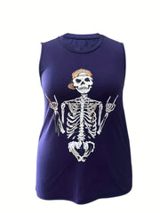 Halloween Tank Top Women's Plus Funny Skull Print Round Neck