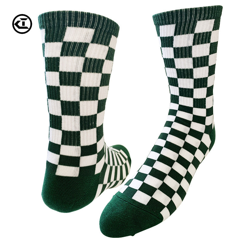 Men's Sweat Absorbent Plaid Sports Socks Dark Green Red