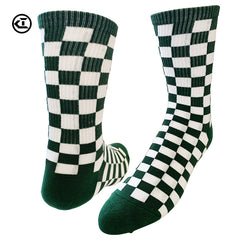 Men's Sweat Absorbent Plaid Sports Socks Dark Green Red