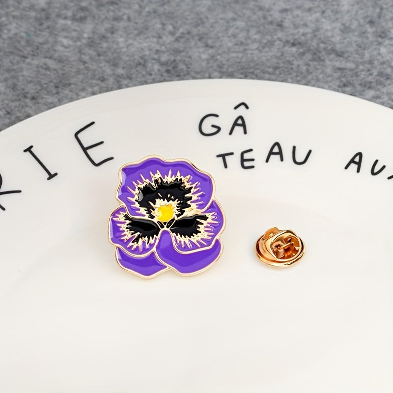 Purple Flower Enamel Lapel Pin Brooch Cartoon Corsages Shirt Collar Badge