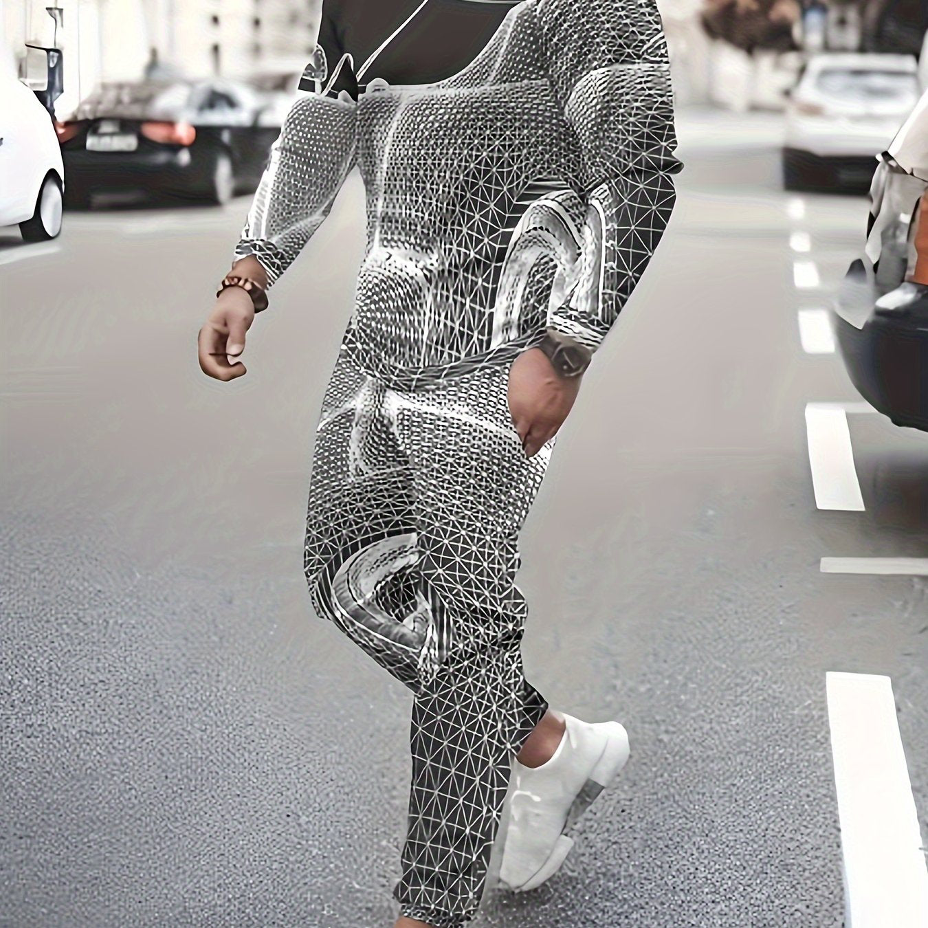 Car Theme Men's Outfit: Sweatshirt & Sports Trousers