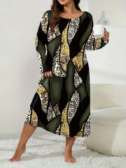Retro Loungewear Dress Women's Plus Leopard & Paisley Print