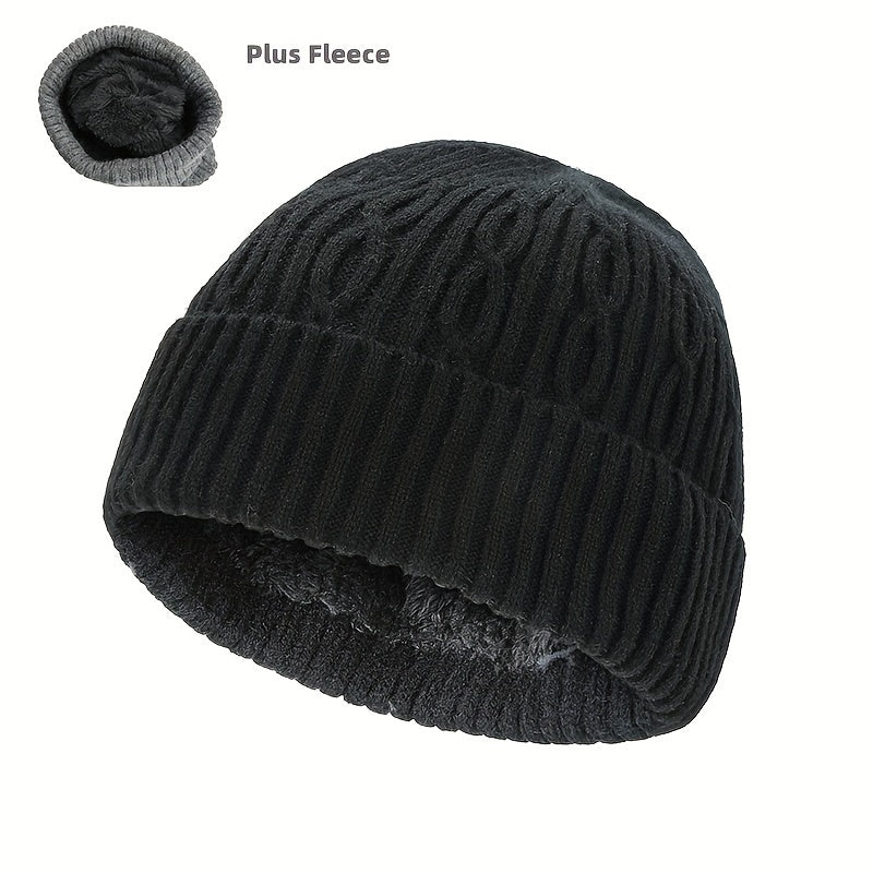 Knitted Cap With Fleece Lining Winter Beanie Hat