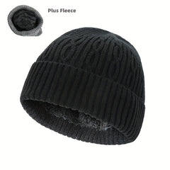 Knitted Cap With Fleece Lining Winter Beanie Hat