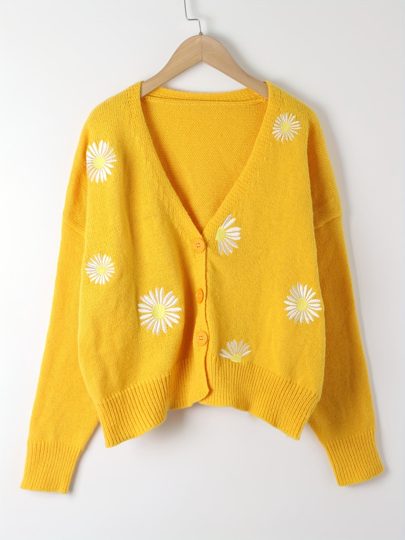 Daisy Pattern Long Sleeve Button Up Sweater Cardigan