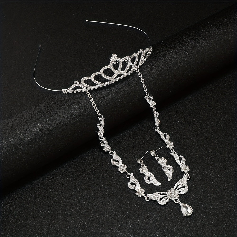 Alloy Rhinestone Headband Necklace Earrings Set Bridal Wedding Hair Accessories