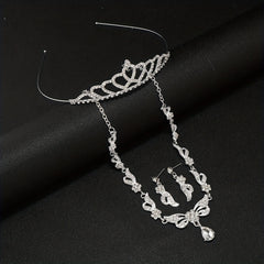 Alloy Rhinestone Headband Necklace Earrings Set Bridal Wedding Hair Accessories