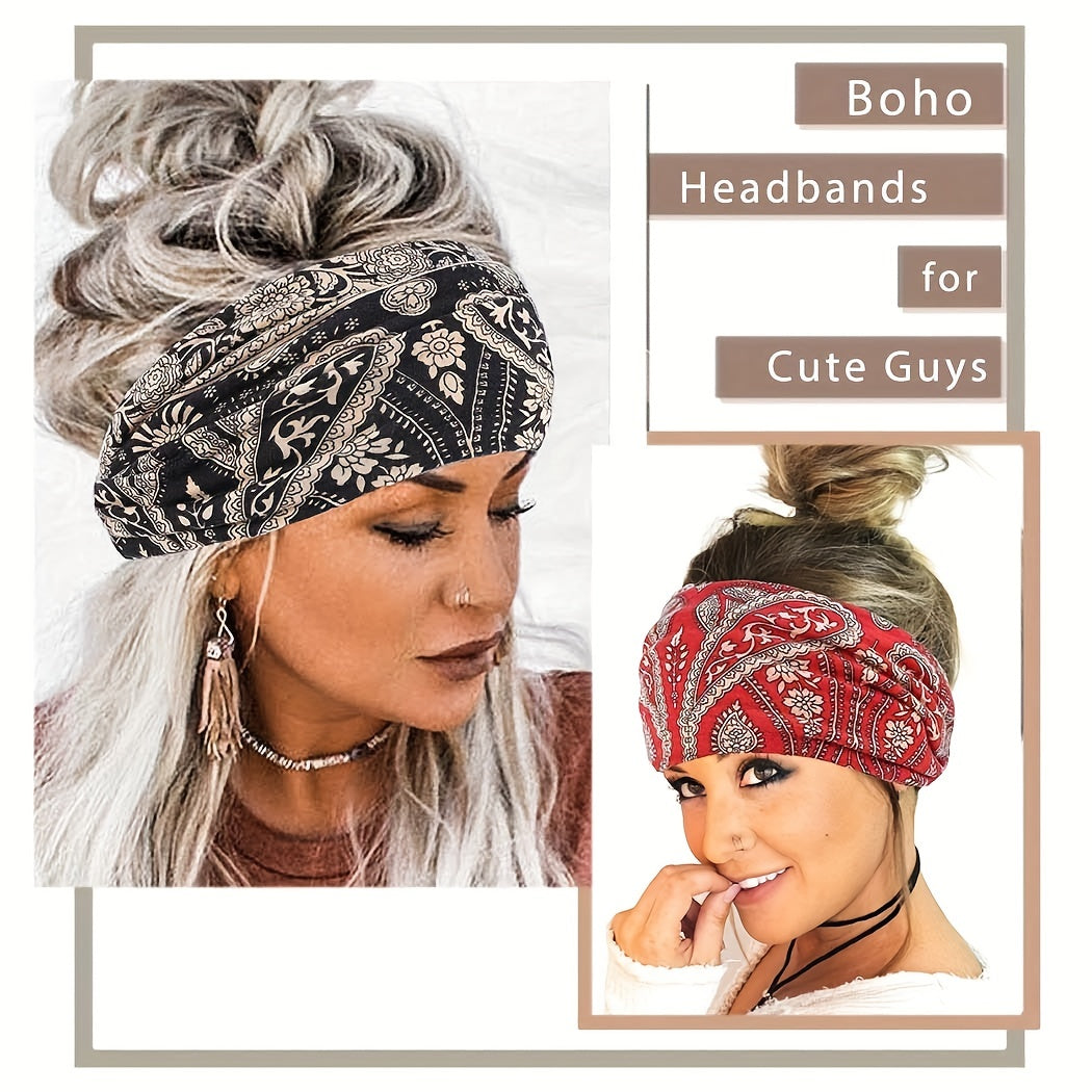 Vintage Paisley Pattern Headband Wide Knotted Hair Band Stretch Yoga Sweatband