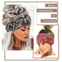 Vintage Paisley Pattern Headband Wide Knotted Hair Band Stretch Yoga Sweatband