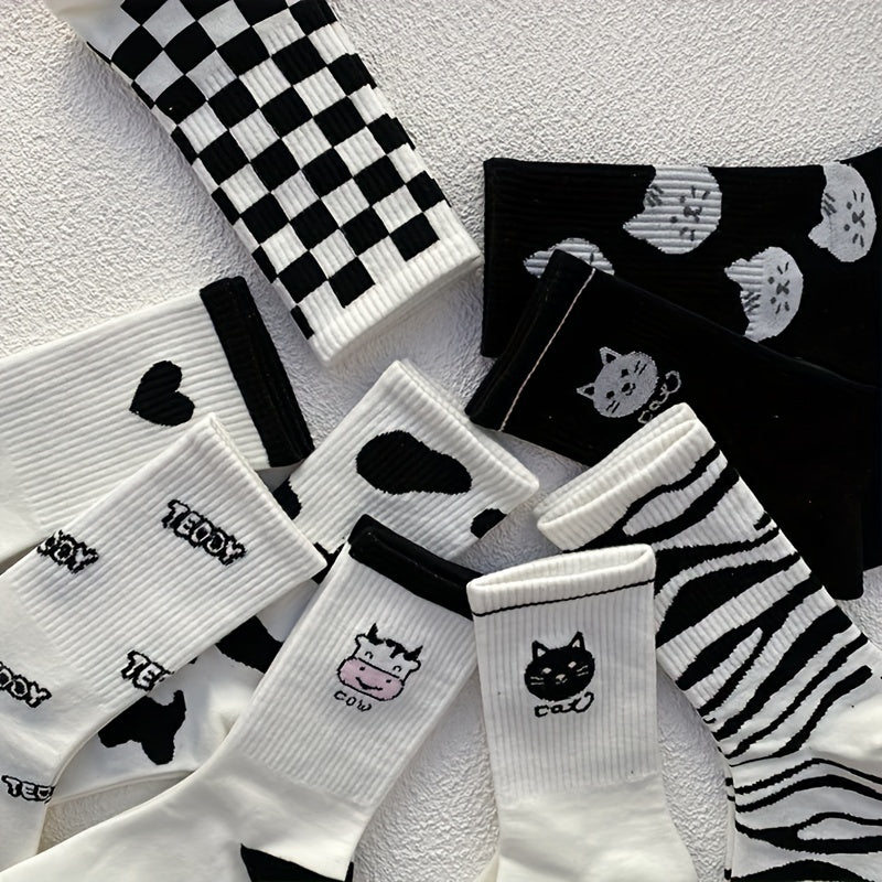 10 Pairs Cartoon Print Socks Women's Stockings