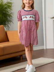Toddler Girls Plaid Short Sleeve Embroidery Crew Neck Dress