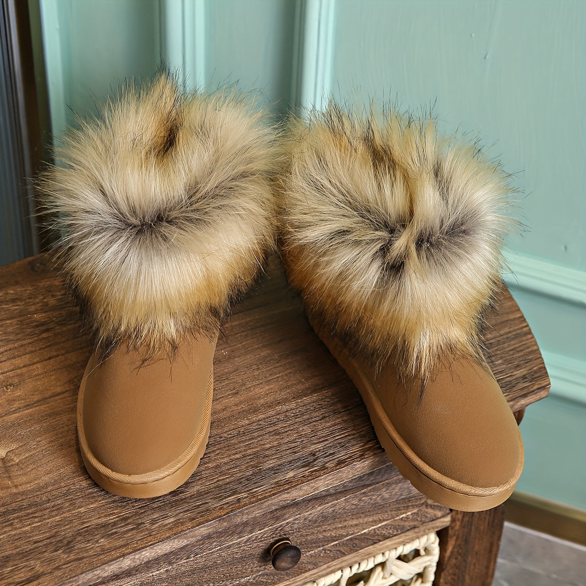 Women's Faux Fur Solid Snow Boots Thermal Plush Furry Shoes
