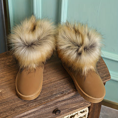 Women's Faux Fur Solid Snow Boots Thermal Plush Furry Shoes