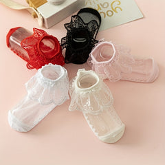 5 Pairs Baby Girls Lace Socks Crystal Silk Princess Mesh Breathable