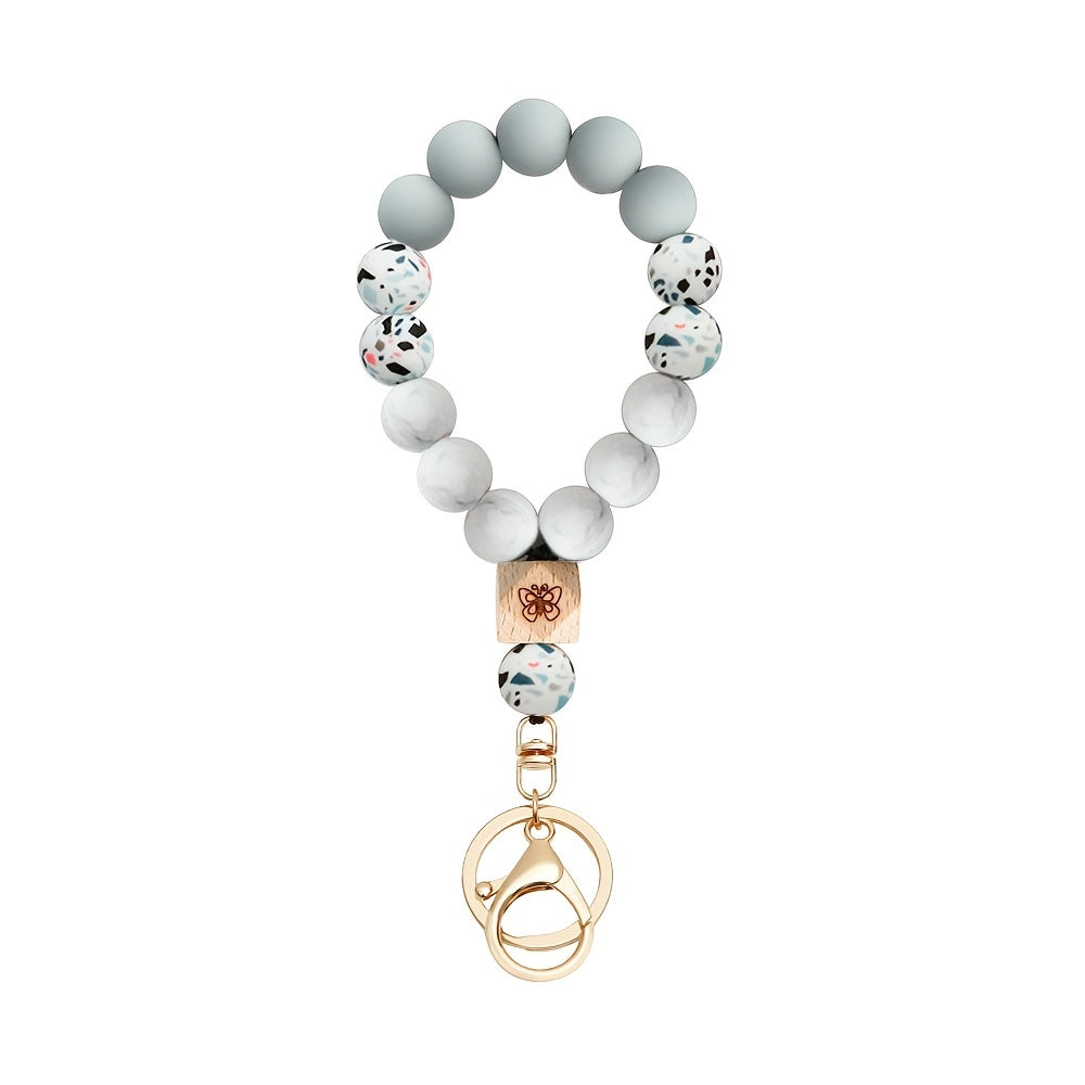 Butterfly Wood Bead Elastic Bracelet Key Chain