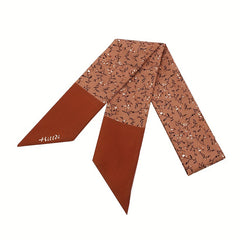 2pcs Houndstooth Floral Print Skinny Scarf Long Ribbon Neckerchief
