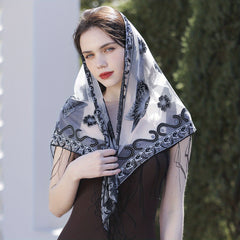 Butterfly Embroidery Triangle Scarf Spring Tassel Shawl Women Travel Head Wrap