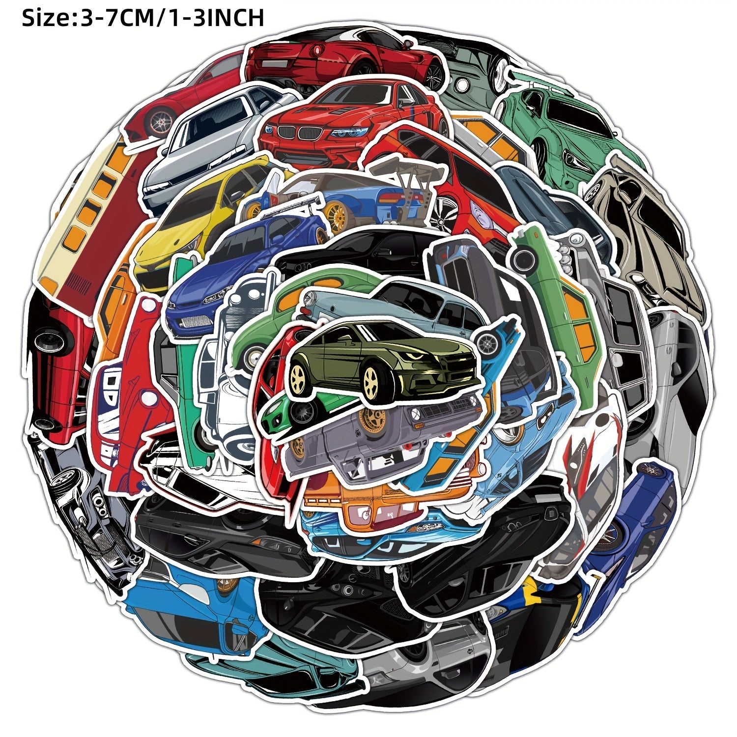 50pcs Cartoon Car Sports Car Series Stickers Waterproof DIY Sticker Pack