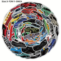 50pcs Cartoon Car Sports Car Series Stickers Waterproof DIY Sticker Pack
