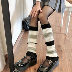 Striped Knitted Leg Warmers Colorblock Knee High Socks