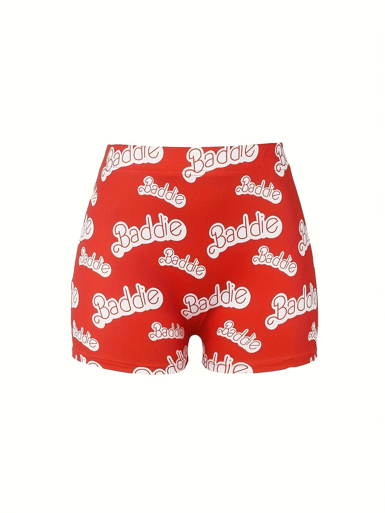 Art Letter Print High Rise Stretch Shorts