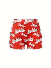 Art Letter Print High Rise Stretch Shorts