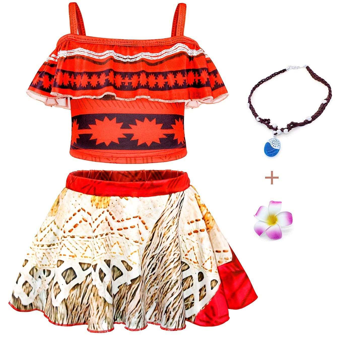 Girls 2 Piece Bikini Swimsuit Geometric Ruffled Strappy Bikini Top & Mini Skirt