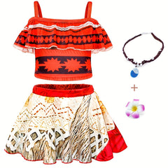 Girls 2 Piece Bikini Swimsuit Geometric Ruffled Strappy Bikini Top & Mini Skirt