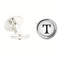 T TEXT Photo In Glass Gem Cufflinks Rhodium Plated