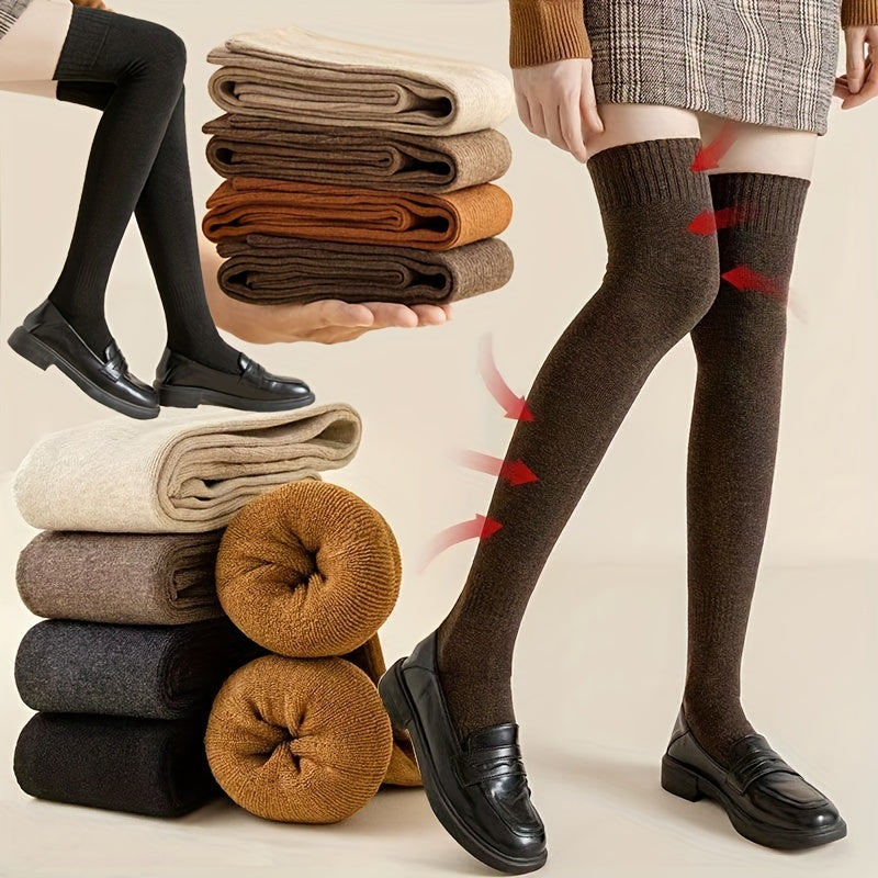 Solid Thigh High Socks Over Knee Women's Stockings Warm Hosiery