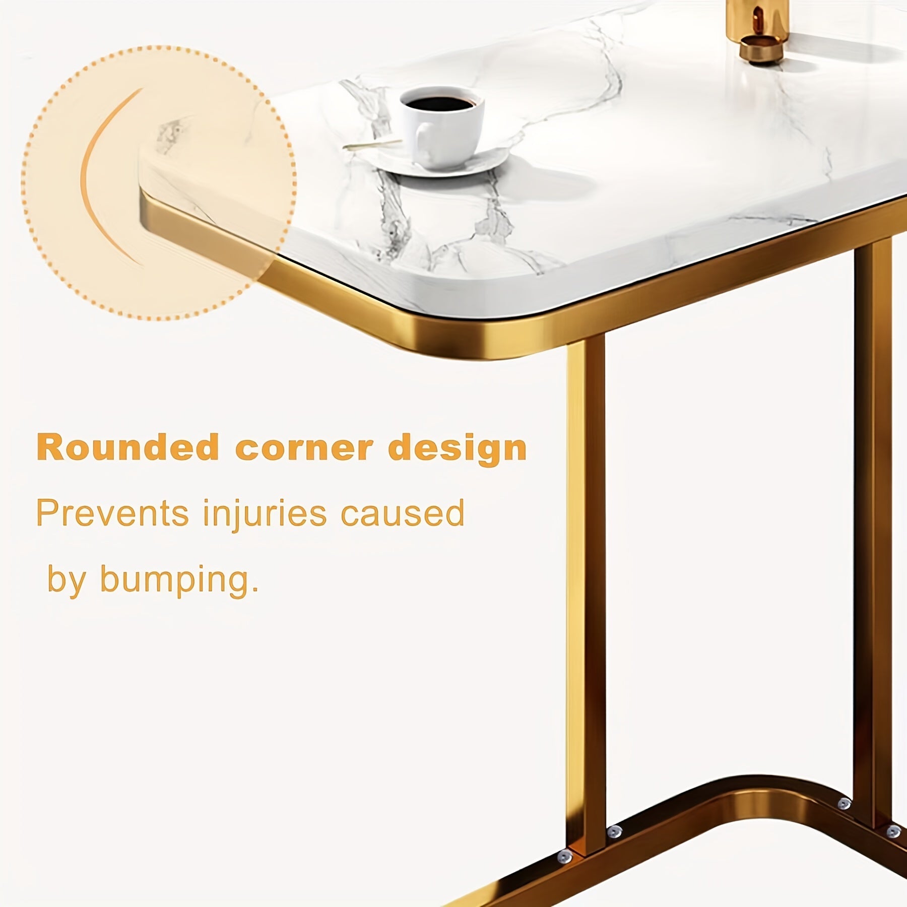 Marble Pattern C-Shaped End Table for Living Room, Bedroom