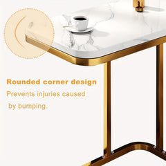 Marble Pattern C-Shaped End Table for Living Room, Bedroom