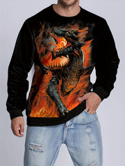 Dragon Print Sweatshirt Men's Casual Graphic Crew Neck Pullover Sweatshirt