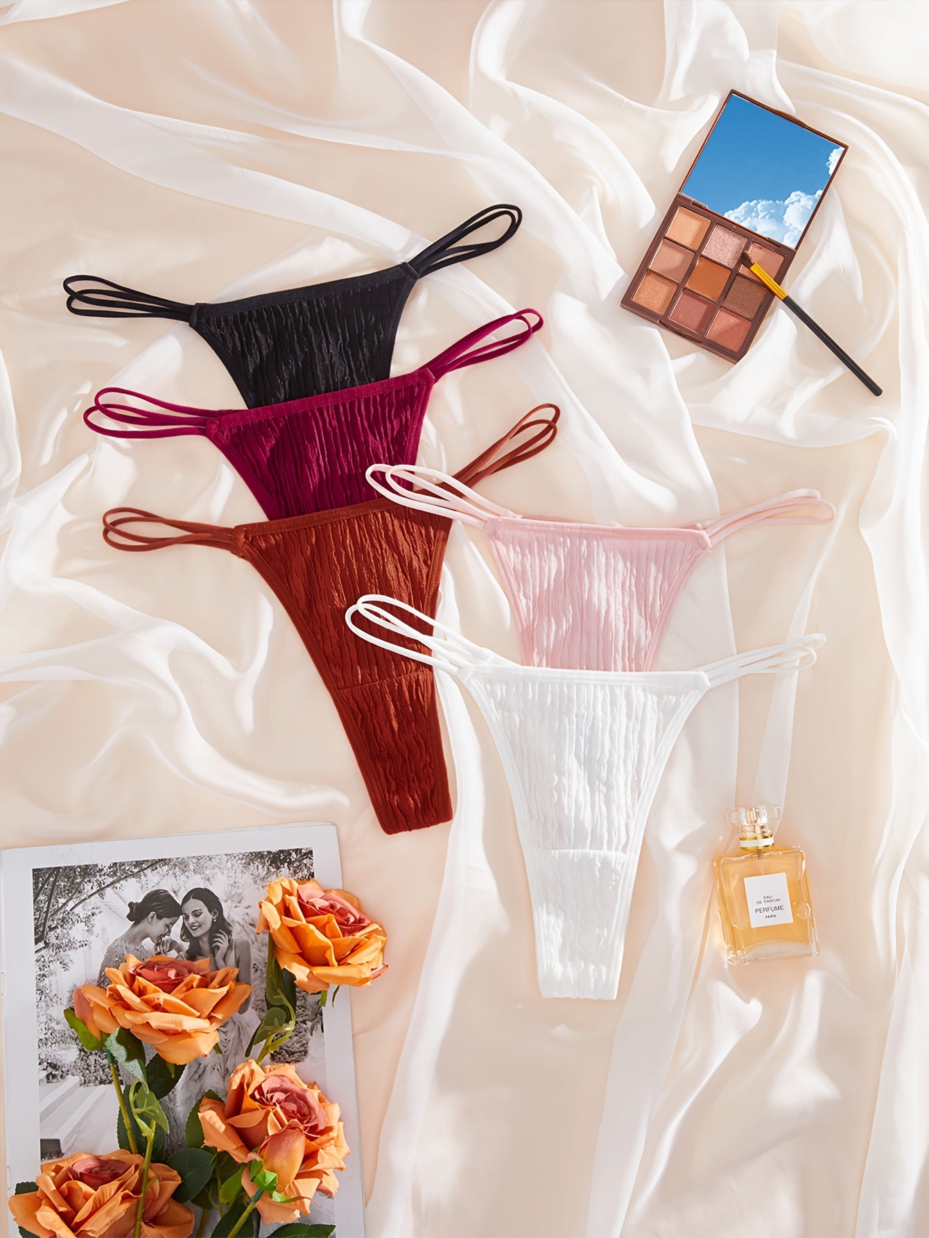 5pcs Cut Out Thongs Low Waist Panties Women's Lingerie