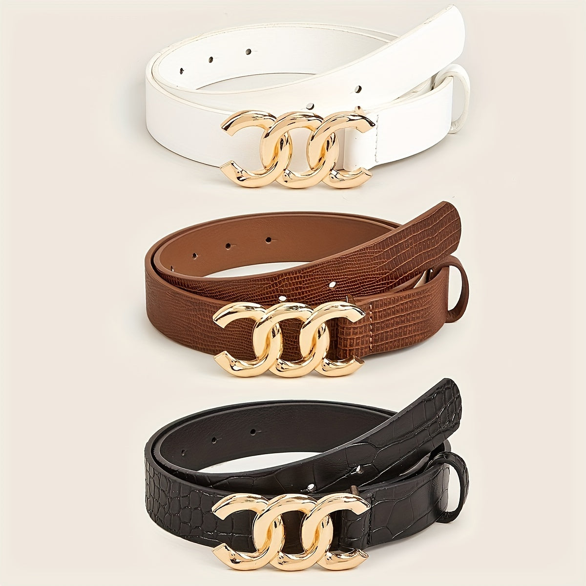 3pcs Men's C Letter Buckle Belt Classic PU Leather Retro Pants Decoration