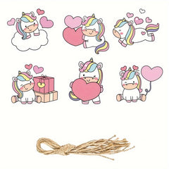 6pcs Unicorn Pink Heart Rainbow Valentines Ornaments Set