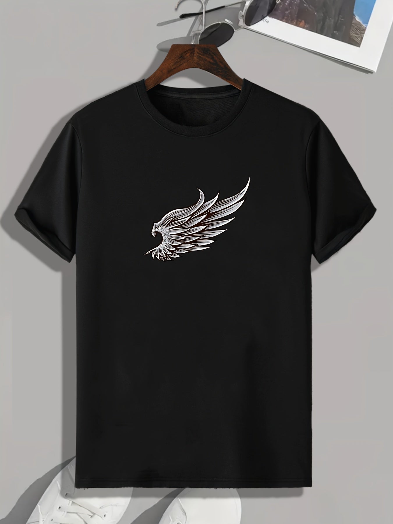Wing Print Men's Active Tee Stretch Breathable Outdoor Summer T-shirt