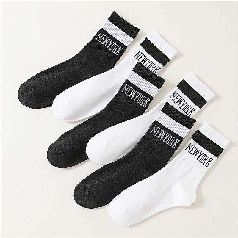 6 Pairs Letter Print Comfy Mid Tube Socks Women's Stockings