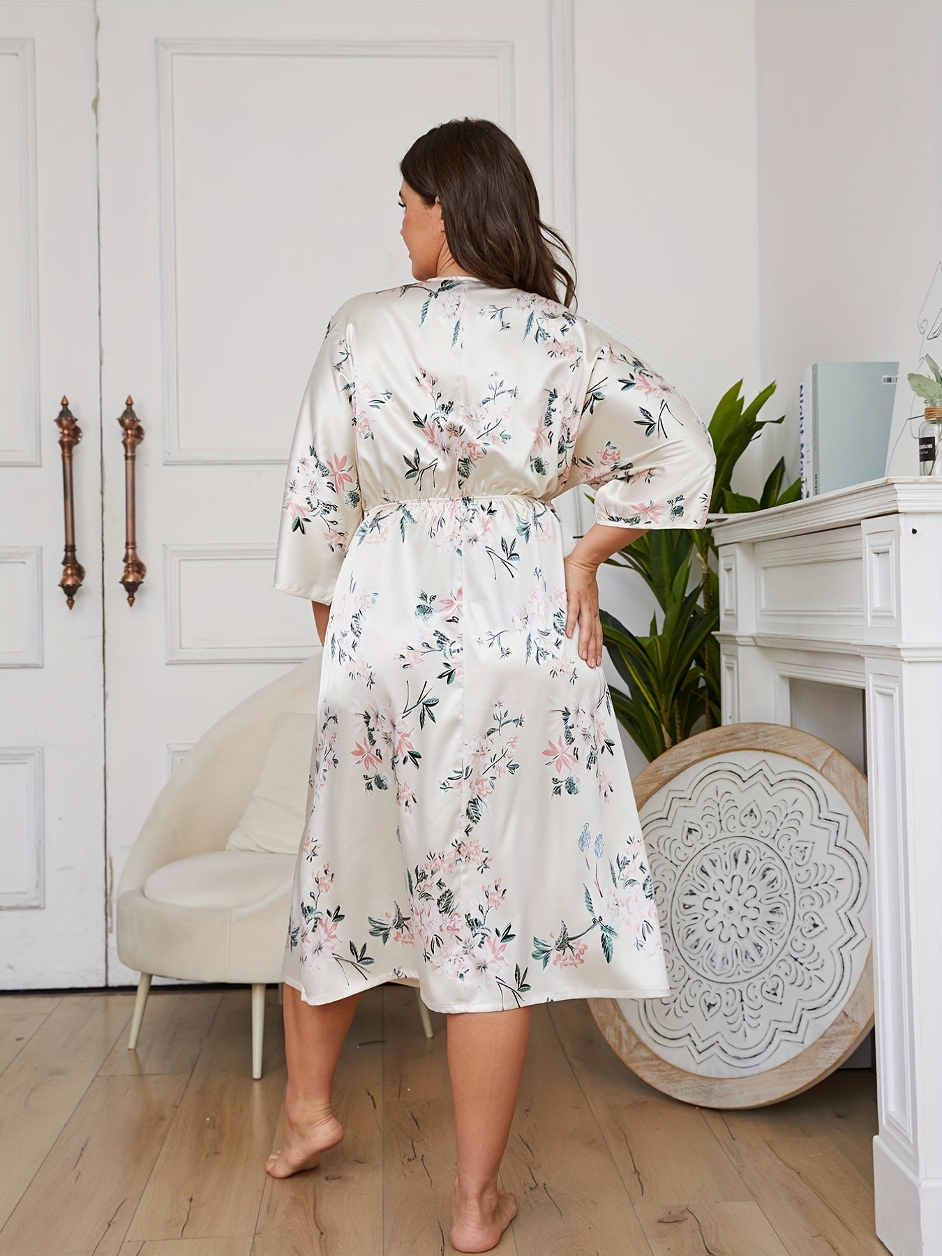 Nightdress Women's Floral Print Sleeved Sleep Dress
