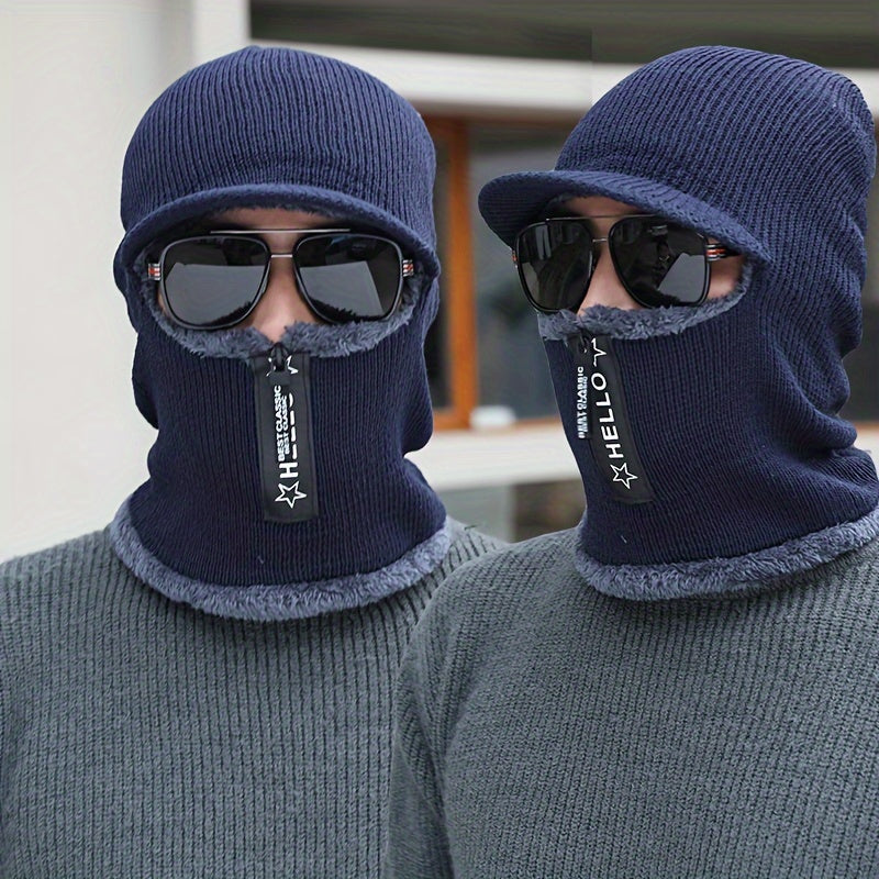 Thick Knitted Fishing Hat with Face Cover for Cycling