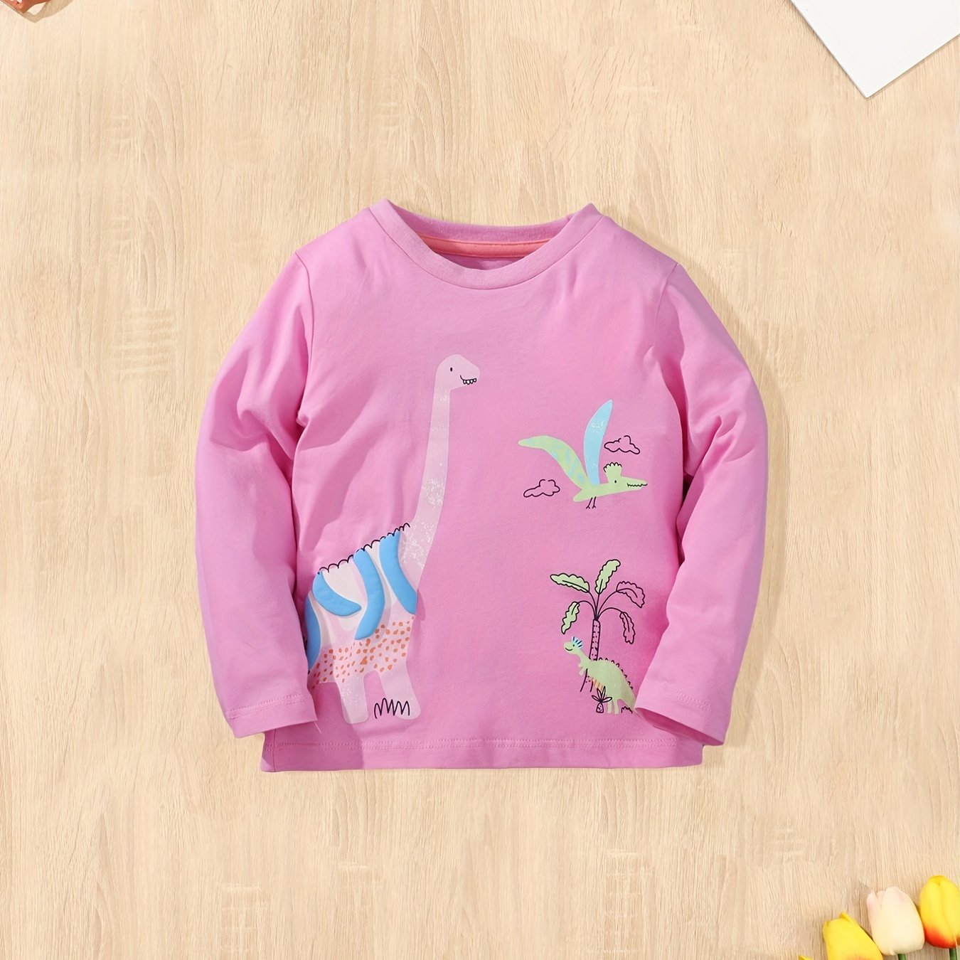 Girls Cartoon Embroidered Long Sleeve Cotton Top