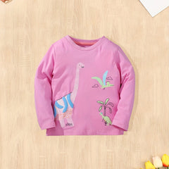 Girls Cartoon Embroidered Long Sleeve Cotton Top