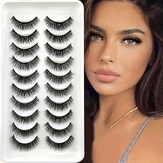 10 Pairs Fluffy Cross Thick Faux Mink False Eyelashes