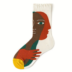 4 Pairs Painting Print Socks Women's Mid Tube Stockings