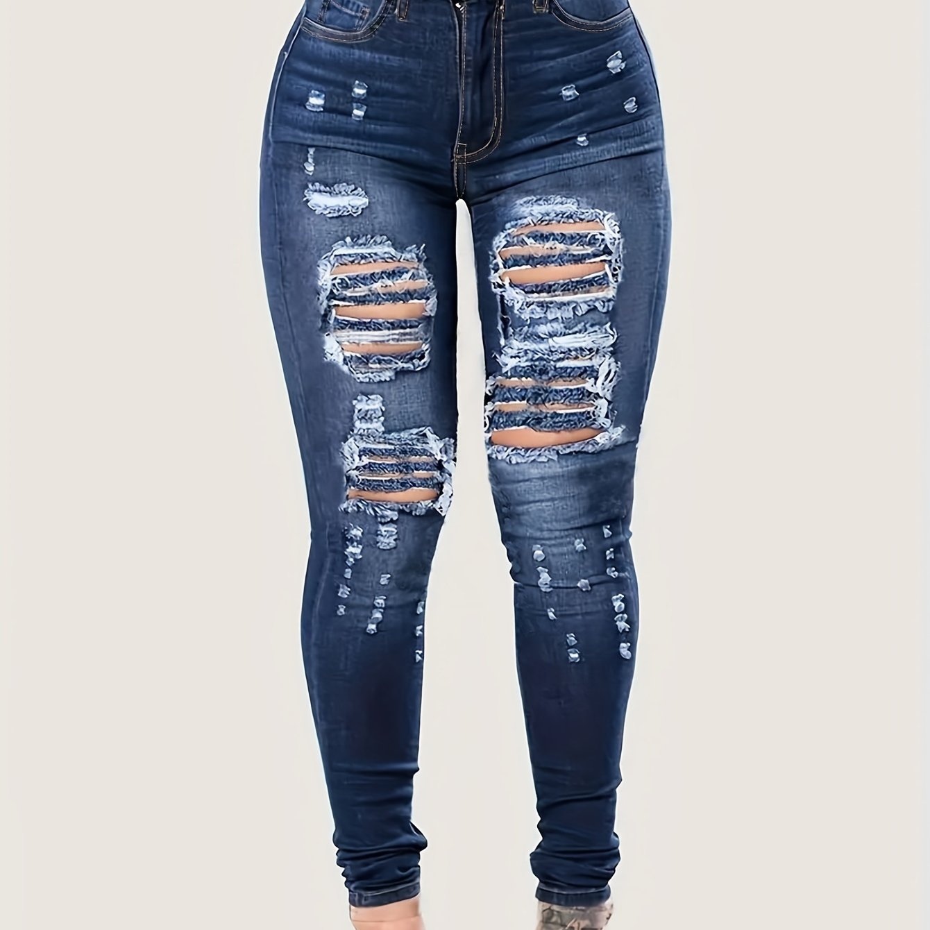 Ripped Skinny High Rise Denim Pants