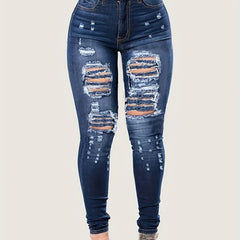 Ripped Skinny High Rise Denim Pants
