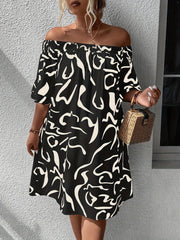 Sexy Graffiti Print Off Shoulder Loose Fit Mini Dress