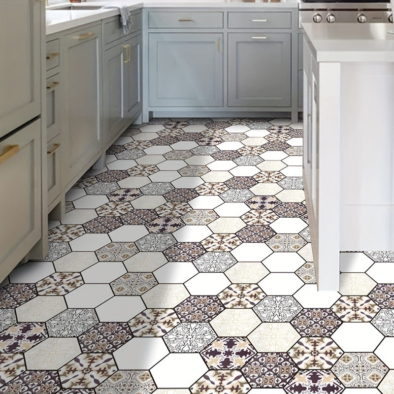 Vintage Boho Pattern Hexagon Stickers Thickened Self Adhesive Floor