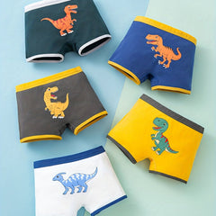 5pcs Boy's Cotton Boxer Briefs Dinosaurs Print Elastic Waist Shorts