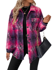 Grid Print Lapel Long Sleeve Coat Outerwear